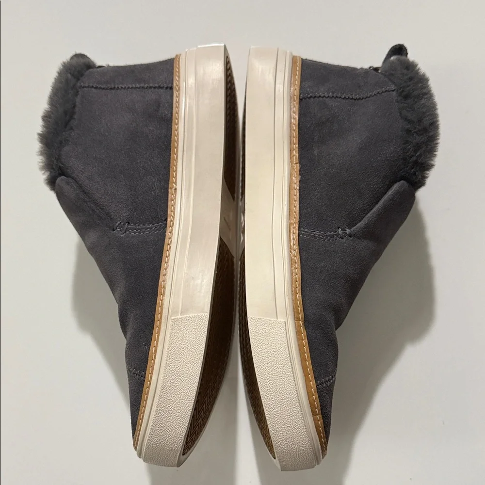Toms Paxton Booties Womens 7.5 Slip-On Water Resistant Gray Suede Fur Lined